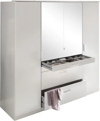 Image de Armoire 4 Portes Battantes, 4 Tiroirs, Miroirs,Reproduction Blanc, L180 x P58 x H199 cm