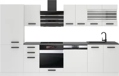 Produktbild von Belini Küchenzeile Küchenblock Cindy - Küchenmöbel 300 cm Einbauküche Vollausstattung ohne Elektrogeräten mit Hängeschränke und Unterschränke, ohne Arbeitsplatten, Weiß matt