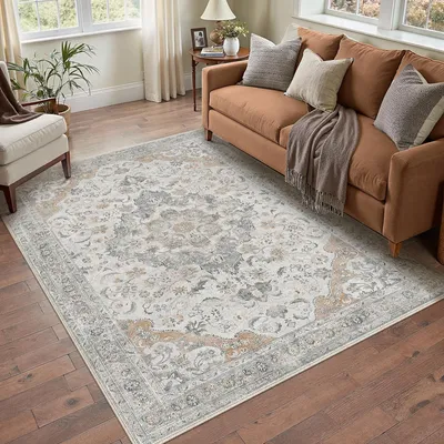 Image de Omgoods - Tapis vintage à motifs floraux - Lavable et antidérapant, idéal pour le salon et la chambre