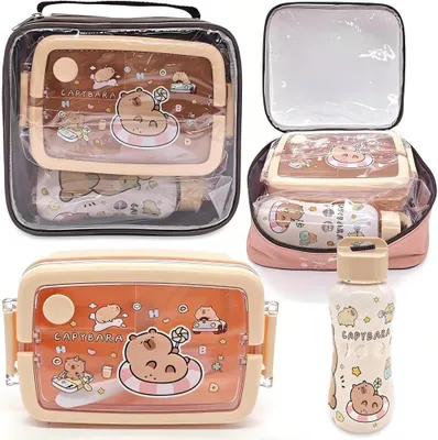 Produktbild von Lunchbox Set 800 ml, Trinkflasche 350 ml, Bento Box mit Fächern, für Schule