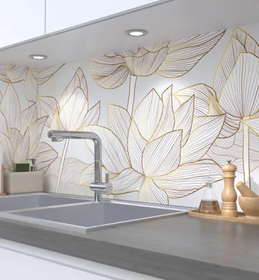 Produktbild von Küchenrückwand selbstklebend Abstrakt gezeichnete Blumen gold Folie 340 x 60cm