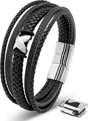 Produktbild von SERASAR | Echtlederarmband für Männer [Flake] mit Geschenkbox und Edelstahl Verschluss | Farbe: Silber | Länge: 17cm
