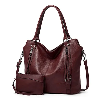 Produktbild von Handtasche Damen Schultertasche Groß Shopper Vegan Handtasche Umhängetasche Geldbörse Damen Taschen 2-Tlg (Dunkellila)