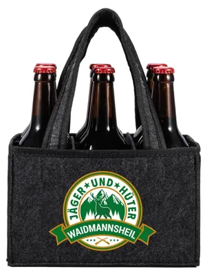 Obrázek produktu pro Přídavný držák na lahve z filcu, šedé barvy, pro 6 lahví, s emblémem "Jäger", rozměry 24x15x15 cm