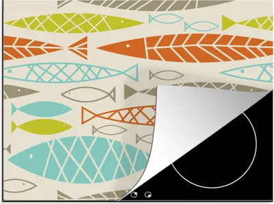 Produktbild von KitchenYeah© Herdabdeckplatte Fisch - 50er Jahre - Muster , 57x51cm, Küche Deko, Glaskeramikkochfeld Herdabdeckung, Abdeckplatte fùr Kochfeld