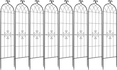 Immagine prodotto di SucceBuy Griglia rampicante 180 x 52,5 cm, set da 8 pezzi, supporto rampicante in metallo con rivestimento a polvere e sistema di bloccaggio, supporto per rampicanti da giardino, graticcio per fiori, ortaggi e rose