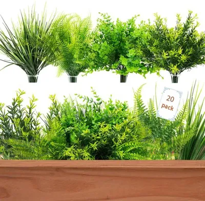 Produktbild von Unyqoos® Set mit 20 realistischen Kunstpflanzen für Innen- und Außendekoration, 36 cm, pflegeleicht, UV-beständig