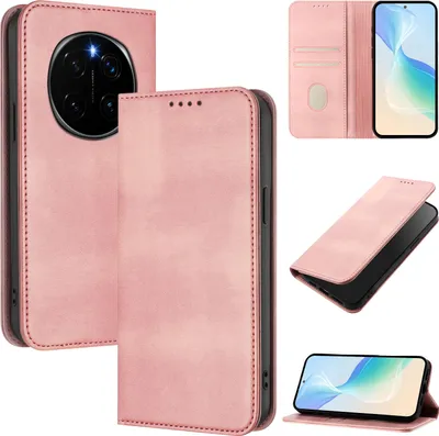 Produktbild von Handyhülle für Honor Magic7 Pro, Vintage Leder RFID Schutz Kartenfach Standfunktion Magnetische Klapphülle Pink