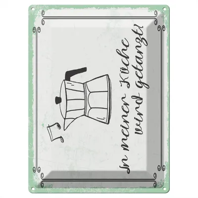 Produktbild von Blechschild Wandbild in : Brillante Farben, Größe 30 x 40 cm Motiv Blechschild Spruch 30x40 cm In meiner Küche wird getanzt Espresso Kaffe Schild