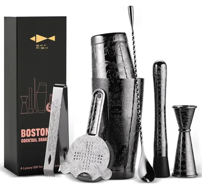 Obrázek produktu pro Sada koktejlových šejkrů Boston, 7-dílná sada pro barmana (černá)