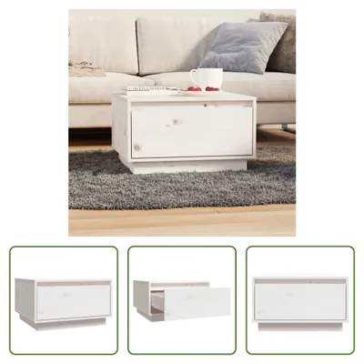 Image de The Living Store Table basse blanche 55x56x32 cm pin massif