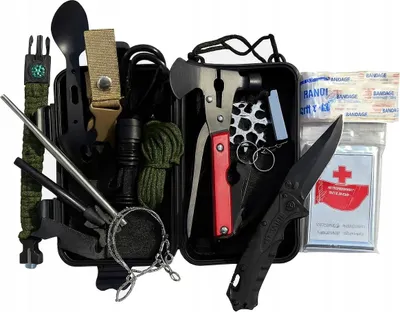 Image de Kit de SURVIVAL dans une BOÎTE Multitool Lampe torche COUTEAU SILLONNEUR Accessoires EDC