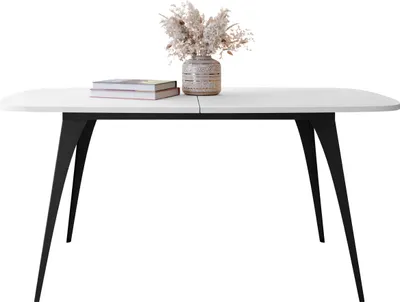 Produktbild von MIRJAN24 Tisch Aura 160, Ausziehbar, Industrial, Abgerundete Tischkanten, Beine aus Stahl, Esszimmertisch, Loft (Farbe: Schwarz / Arktisches Weiß)