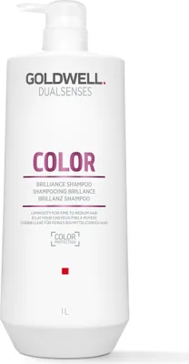 A white bottle of Goldwell Dualsenses Color Brilliance Shampoo with a pump dispenser.