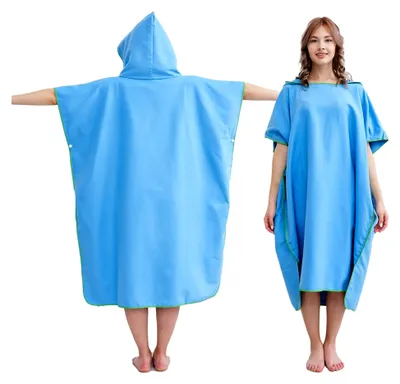 Produktbild von Mikrofaser Handtuch-Poncho für Erwachsene mit Kapuze, Blau