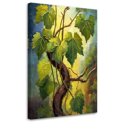 Image de Toile « Feuilles de vigne vertes » 60 x 90 Feeby Vert Image pour le mur, prête à être accrochée