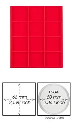 Produktbild von Prophila Collection rote Veloureinlage für Münzbox, 12 eckige Fächer für Münzen bis 66 mm