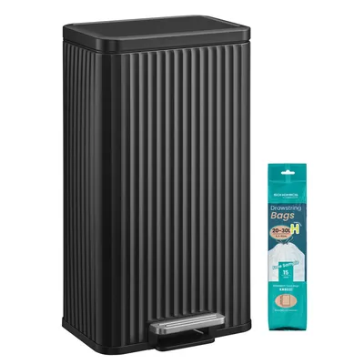 Obrázek produktu pro SONGMICS, odpadkový koš do kuchyně, koše na odpadky s víkem a pedálem, s tichým zavíráním, s odnímatelnou vnitřní nádobou, objem 30 litrů, černý