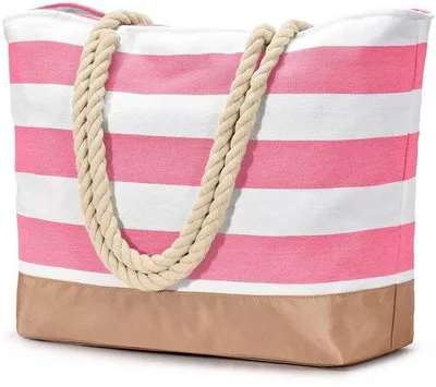 Obrázok produktu pre Uniqoos® Veľká pruhovaná plážová taška, 52 x 36 x 17 cm, vhodná pre 2–4 plážové uteráky – vodoodolný polyester, zips, vrecko na mokré veci, 2 vnútorné vrecká, hrubé popruhy