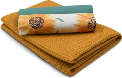 Immagine prodotto di Set Girasole 108 in tessuto a nido d'ape  1x tessuto a nido d'ape + 2x  tessuto in cotone stampato e tinta unita  0,5 m x 1,5 m ciascuno Pacchetto di tessuti per progetti fai da te