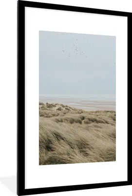Produktbild von MuchoWow® MuchoWow® Gerahmtes Poster Strand - Düne - Vogel 60x90 cm - Poster mit zchwarzem Bilderrahmen - Dekoration - Wandposter Wohnzimmer - Hochwertig