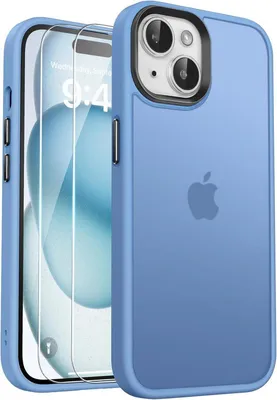 Image de Étui pour téléphone portable iPhone 15 Étui de protection antichoc Anti-rayures Bleu ciel mat