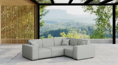 Produktbild von Garten Ecksofa SUMMER wetterfester Stoff NXL Hellgrau kurzer Schenkel Rechts