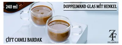 Immagine prodotto di set di 2 bicchieri a doppia parete con manico per caffè tè set di bicchieri 240 ml trasparente