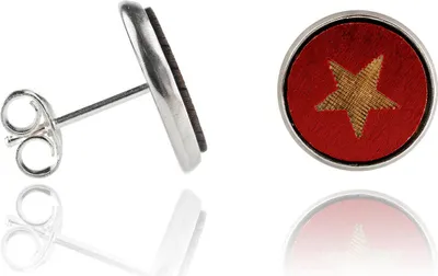 Produktbild von Holzohrstecker Edelstahl mit Stern rot in Buchenholz