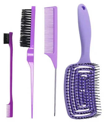 Image de INF Set de peignes coiffants à neuf rangées — peignes à queue en plastique, peignes teasing et texturisants pour volume professionnel Violet
