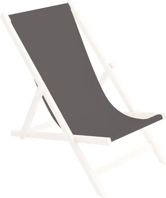 A gray fabric sling chair with a wooden frame, isolated on a white background.