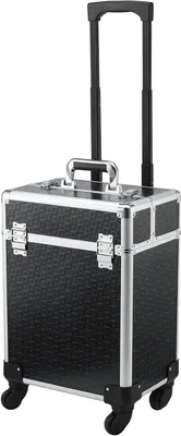 Obrázok produktu pre Kozmetická taška na kolieskach – kozmetický kufor – na organizáciu a prepravu – s nastaviteľnou teleskopickou rukoväťou – 34 x 24 x 52 cm – čierna
