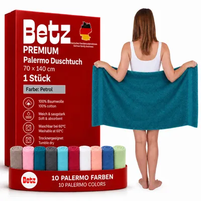 Image de Serviette de bain Betz, 70x140 cm, modèle PALERMO, 100% coton. Couleur : bleu pétrole