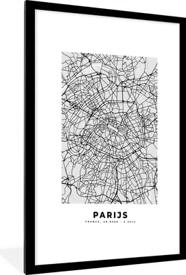 Produktbild von MuchoWow® Gerahmtes Poster Paris - Stadtplan - Schwarz und weiß - Karte 60x90 cm - Poster mit Schwarzem Bilderrahmen Wandposter Rahmen Foto Bilder - Dekoration - Wandposter Wohnzimmer - Hochwertig