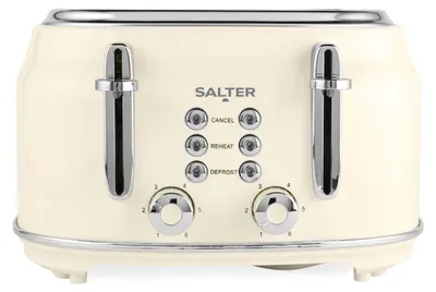 4-Scheiben Toaster, Retro, 1630 W, 6 Bräunungsstufen, breite Schlitze, Creme