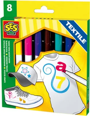 Produktbild von SES Creative SES Textilstifte Super 8 Farben, Blau, Braun, Pink, Türkis, Gelb, Rundspitze, Mehrfarbig, Textil, 3 Jahr(e), 1 Jahr(e)