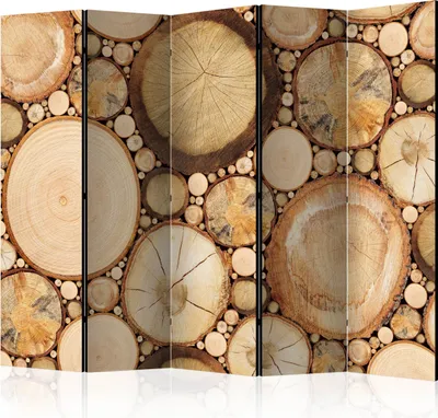 Produktbild von 5-teiliger Doppelseitiger Vlies Paravent - Wood grains II 225x172 cm Muster f-A-0059-z-c