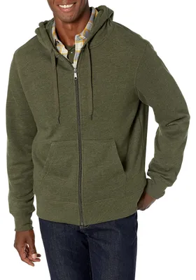 Produktbild von Amazon Essentials Herren Fleece-Kapuzenpulli mit durchgehendem Reißverschluss (erhältlich in den Größen Big & Tall), Olivenheide, XS