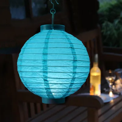 Produktbild von LED Lampion - kaltweiße LED - D: 20cm - Montagehaken - Batteriebetrieb - türkis