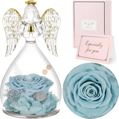 Produktbild von Sunia Ewige Rose mit Engel Glaskuppel, Muttertagsgeschenk, Geburtstagsgeschenk