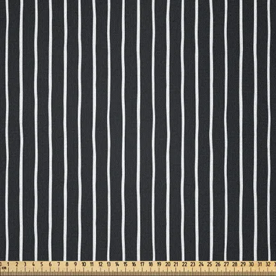 Obrázok produktu pre ABAKUHAUS Pruhovaná mikrovláknová látka predávaná na metre, monochromatický čierno-biely vzor, tenké nerovnomerné línie na tmavom pozadí, 1 m (230 x 100 cm), čierna a biela