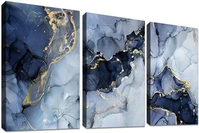 Imagen del producto de Ibenzoa®: Juego de 3 cuadros abstractos con diseño de mármol, cada uno de 150 x 70 cm, tensados sobre marco de madera, decoración moderna para la pared del salón
