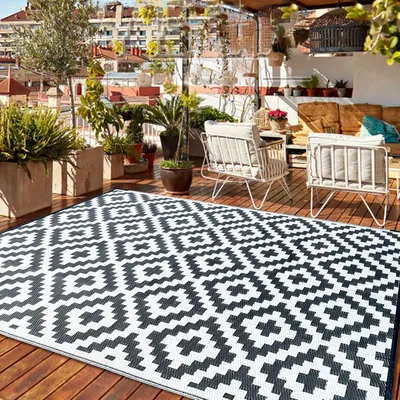 Productafbeelding van Buitentapijt, weerbestendig, 180x270 cm, zwart, duurzaam, UV-bestendig