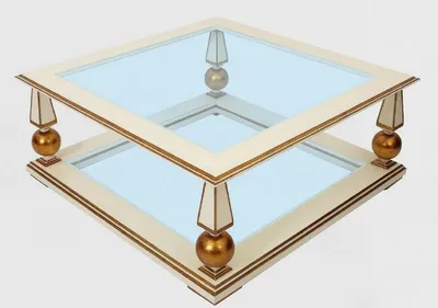 Produktbild von Casa Padrino Luxus Barock Couchtisch Weiß / Antik Gold 113 x 113 x H. 47 cm - Prunkvoller Massivholz Wohnzimmertisch mit Glasplatten - Barock Wohnzimmer Möbel