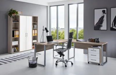 Produktbild von BMG Möbel Büromöbel-Set, Office Edition Set 3, eiche/ weiß matt