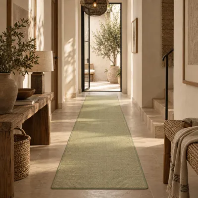 Produktbild von Sisal Natur Läufer Teppich Astra Grün, Größe:80x400 cm