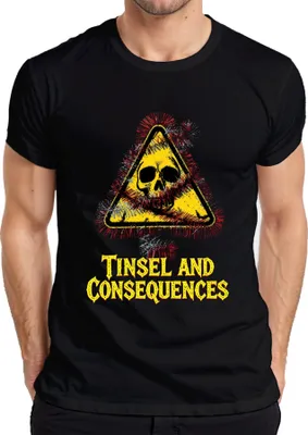 Produktbild von Tinsel and Consequences Totenkopf Lametta Warnschild Weihnachten Herren T-Shirt, Schwarz, XL