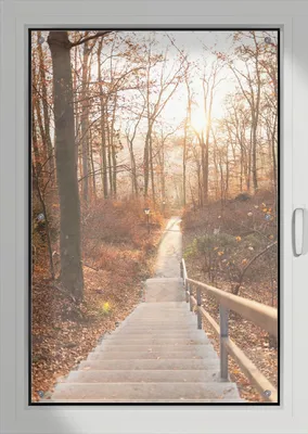 Produktbild von Wallario Lichtschutzbild, Dekorativer Sichtschutz Sonnenschutz 76 x 115 cm mit Motiv: Weg in den Sonnenuntergang - Verdunklung ohne Bohren