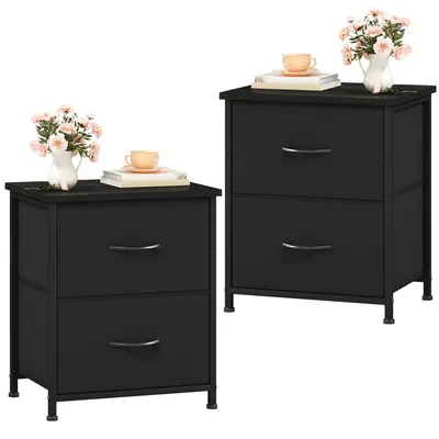 Produktbild von Nachtschrank 2 Schubladen, 2er-Set, schwarz, 30 x 42 x 50 cm, für Schlafzimmer