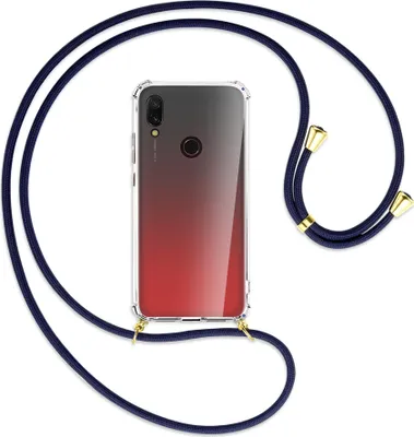 Produktbild von Handykette Backcover-Schutzhülle mit Band (Metall goldfarben) für Xiaomi Redmi 7 - dunkelblau